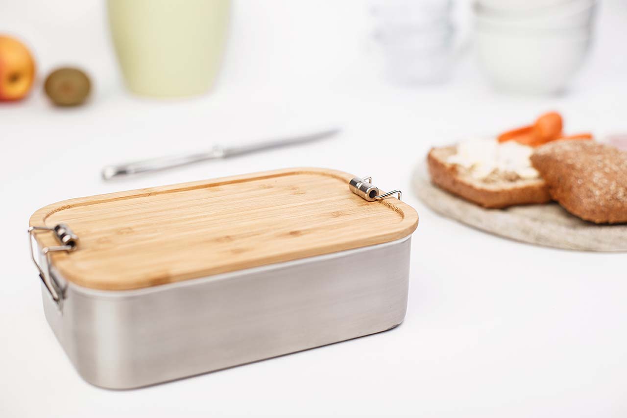 Lunchbox Edelstahl mit Bambusdeckel, 1100ml Lunchbox Edelstahl mit Bambusdeckel, 1100ml