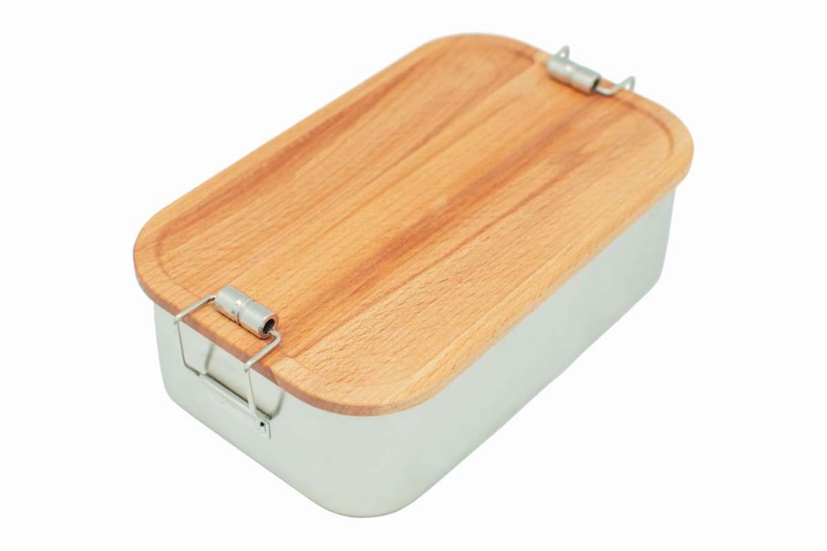 Lunchbox Edelstahl mit Buchendeckel, 1100ml 