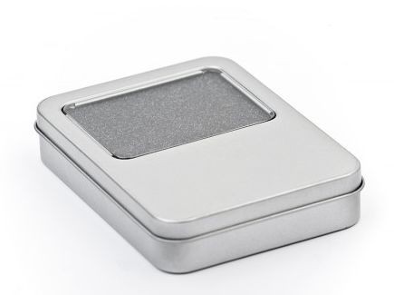 USB Stick Metallverpackung – Sichtfenster, Schaumstoff, individuell veredelbar