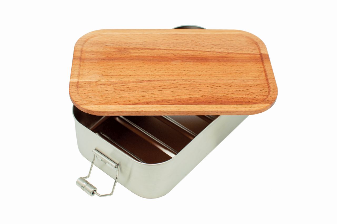 Lunchbox Edelstahl mit Buchendeckel, 1100ml 