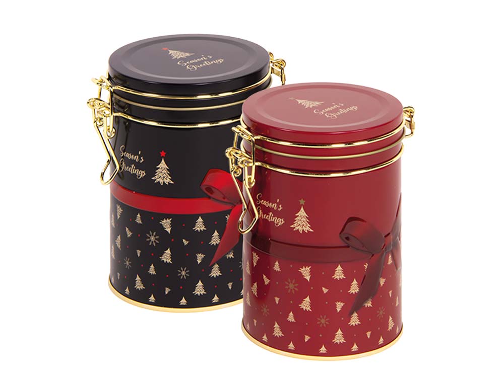 Runde Weihnachtsdose mit Bügelverschluss  Runde Weihnachtsdose mit Bügelverschluss