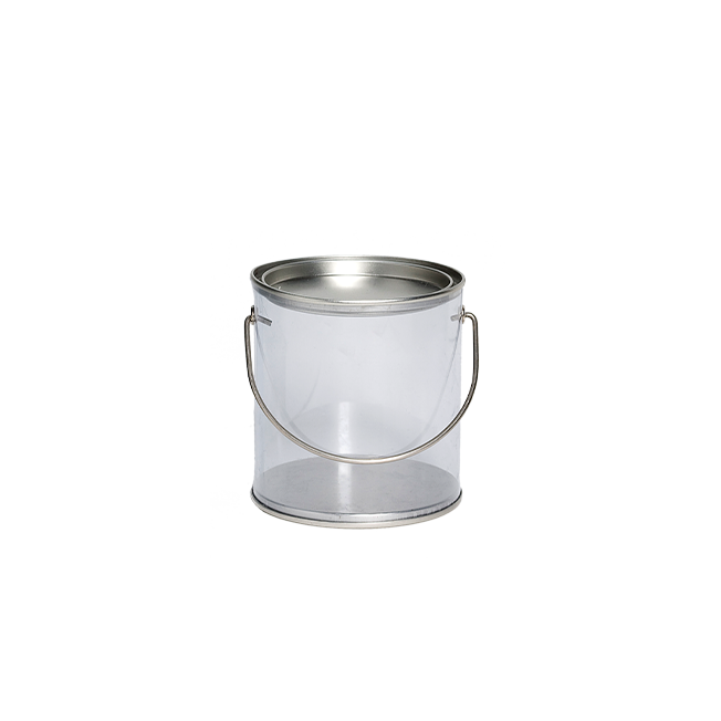 Transparente runde Dose mit Tragegriff Transparente runde Dose mit Tragegriff