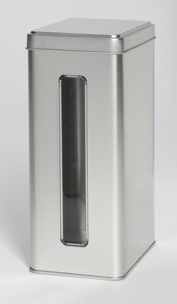 rechteckige Blechdose mit Sichtfenster und Stülpdeckel (110x73x178mm)